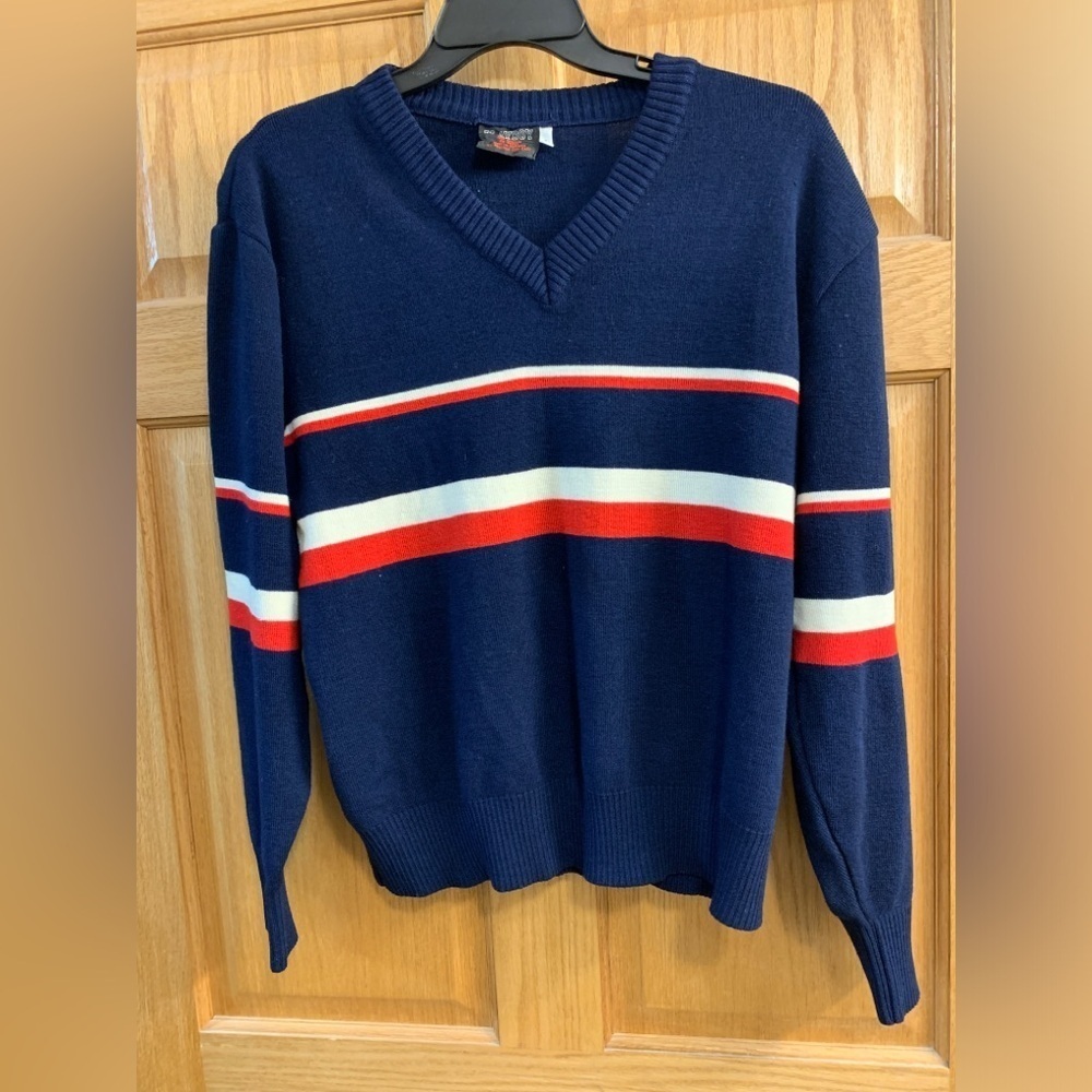 Playboy Retro Y2K Men’s L STRIPE Red White Blue V-Neck Sweater Large Romania